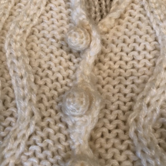 Shawl collar tuxedo hem open weave ivory  cardigan sweater M - Picture 5 of 16